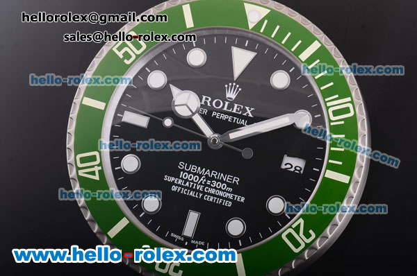 Rolex GMT-Master II Wall Clock Quartz Steel Case with Green Bezel and Black Dial - Click Image to Close